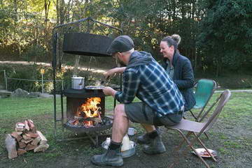 Camp fire couple